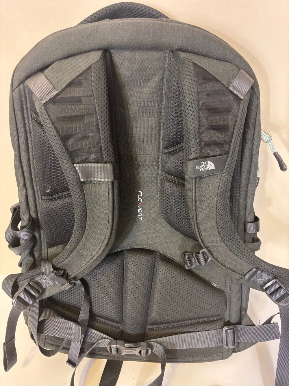 The North Face Borealis Grey Backpack with Light Blue Accents